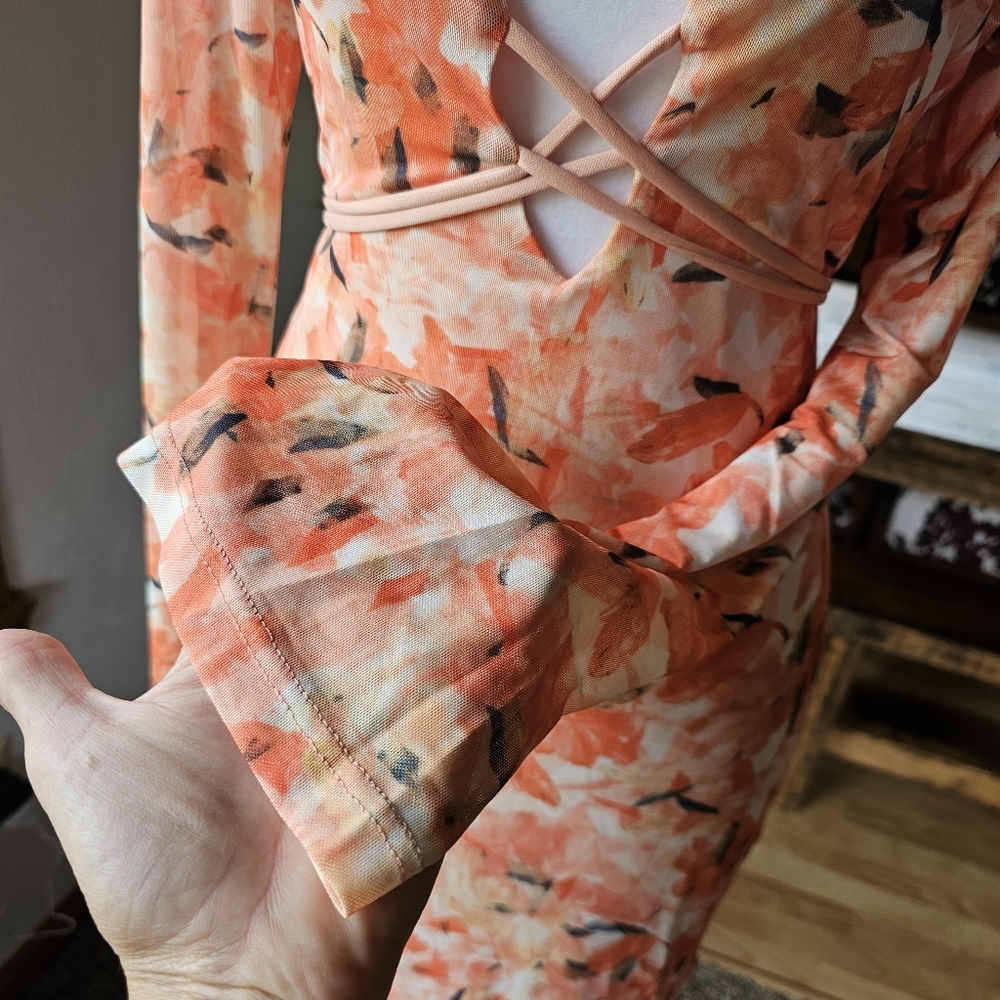Hello Molly Magnificient Grace Long Sleeve Mini Dress Orange Size S - Picture 6 of 9